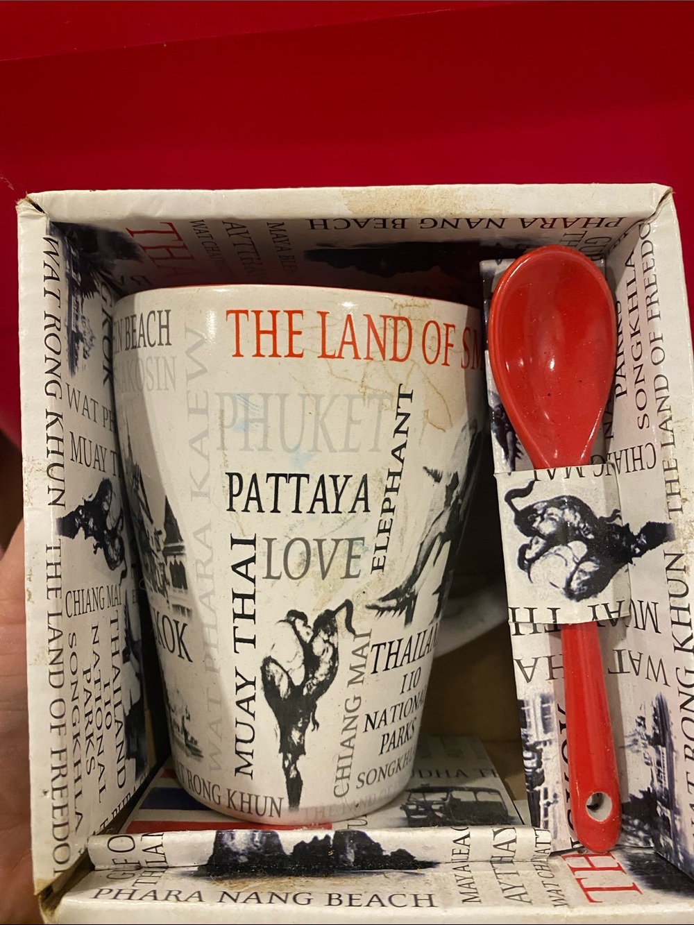 Decorative Pattaya Ceramic Mug with Red Spoon - Unbranded